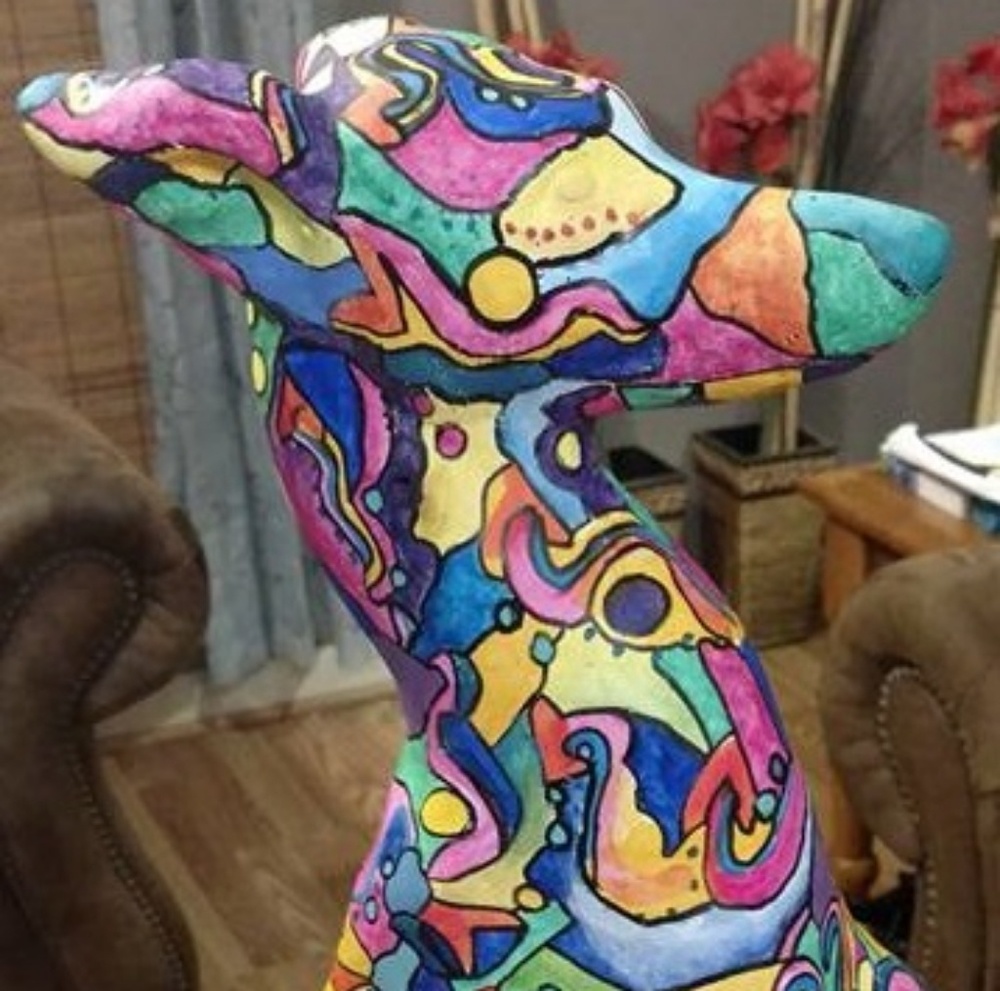 Hand painted cement dog statue
